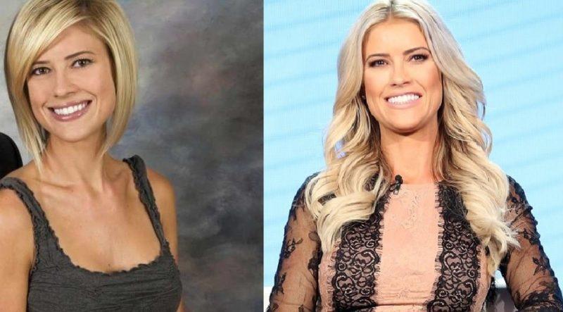 An image of Christina El Moussa prior to (left) as well as after (right)